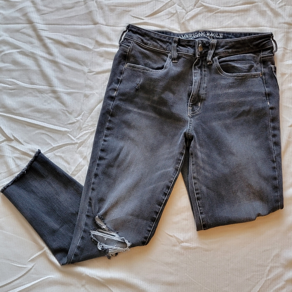 American Eagle Hi-Rise Jegging Crop Skinny Jeans Dark Gray / Faded Black